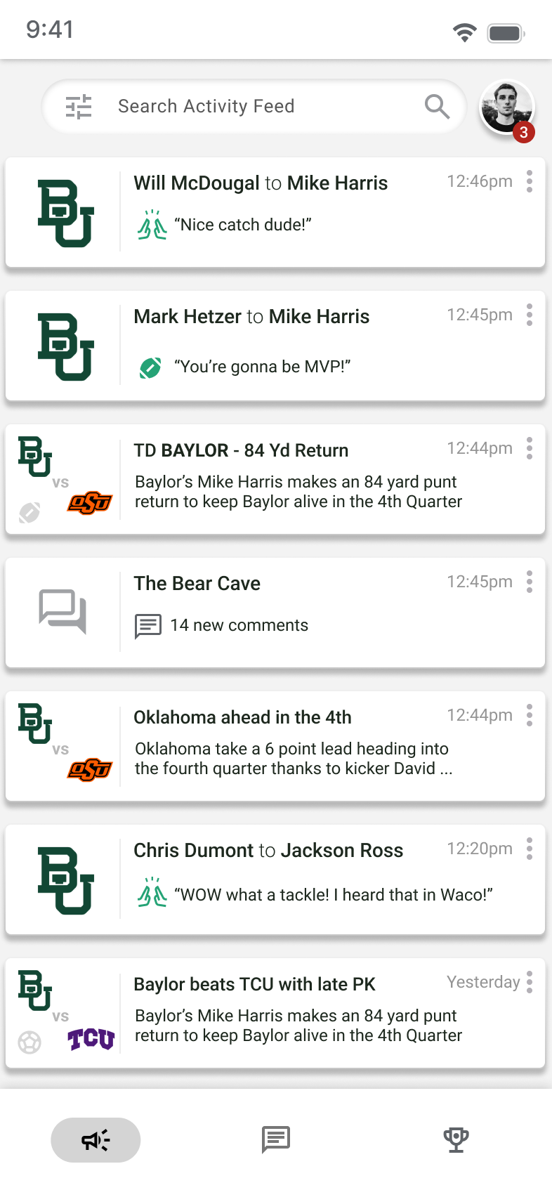 MVP activity feed: tips, game moments and community posts