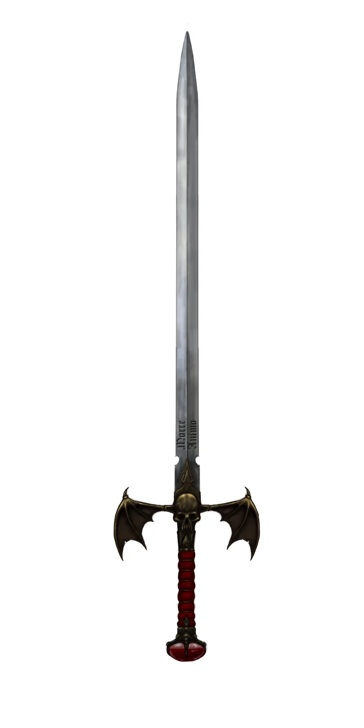 Concept art of Viktor's sword with winged skull crossguard